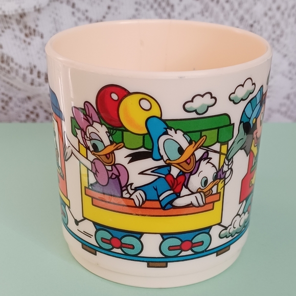 VINTAGE THE WALT DISNEY COMPANY SUPERSEAL CHILD'S HANDLED TRAIN MUG MICKEY, ETC. - Picture 2 of 9
